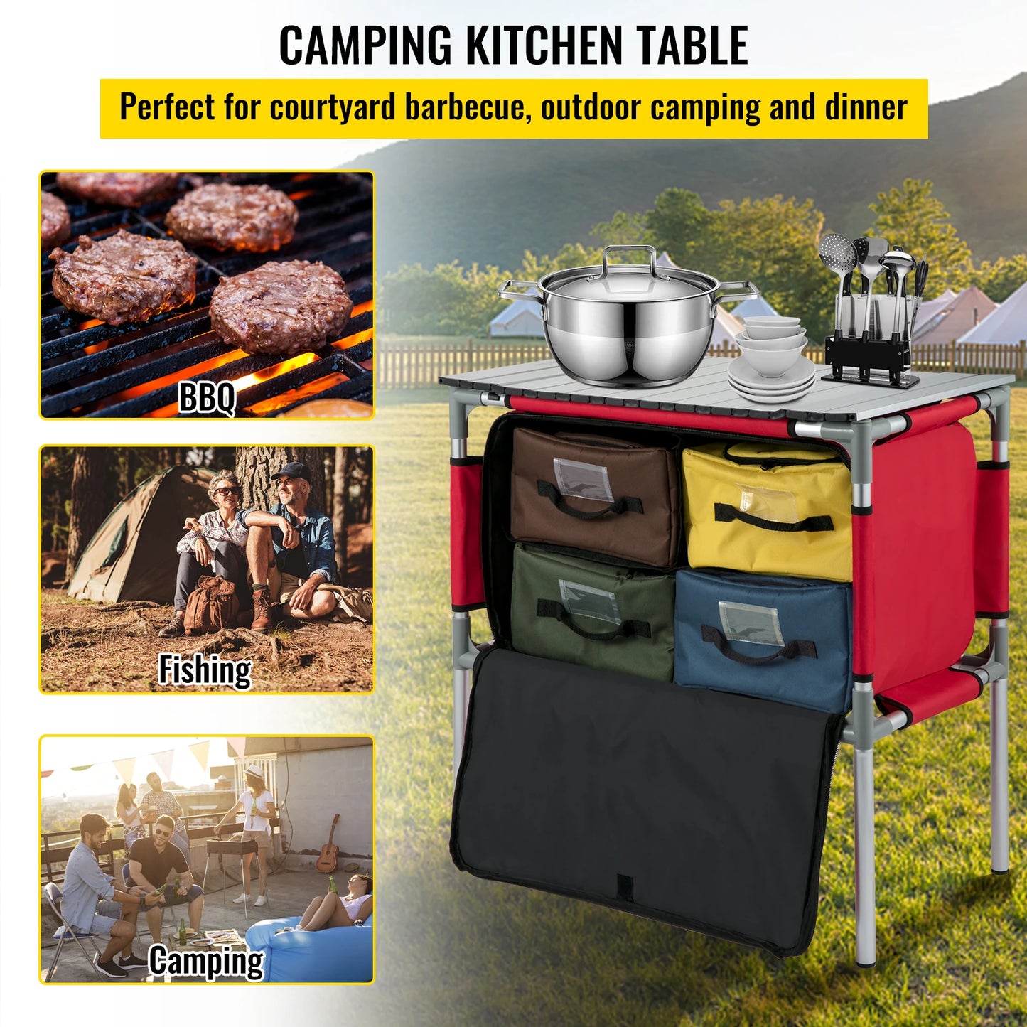 Camping Outdoor Folding Kitchen Table and Cabinet