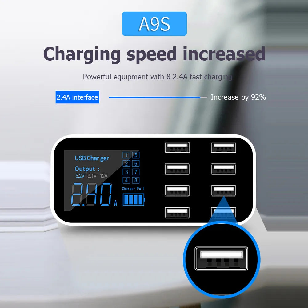 8 Ports USB Mobile Phone Chargers 12-24V Car Charging Station.