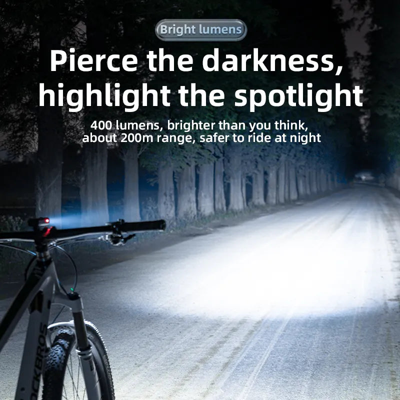ROCKBROS Bike Light Rainproof Type-C Charging LED 2000mAh MTB.