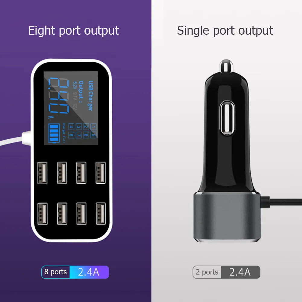 8 Ports USB Mobile Phone Chargers 12-24V Car Charging Station.