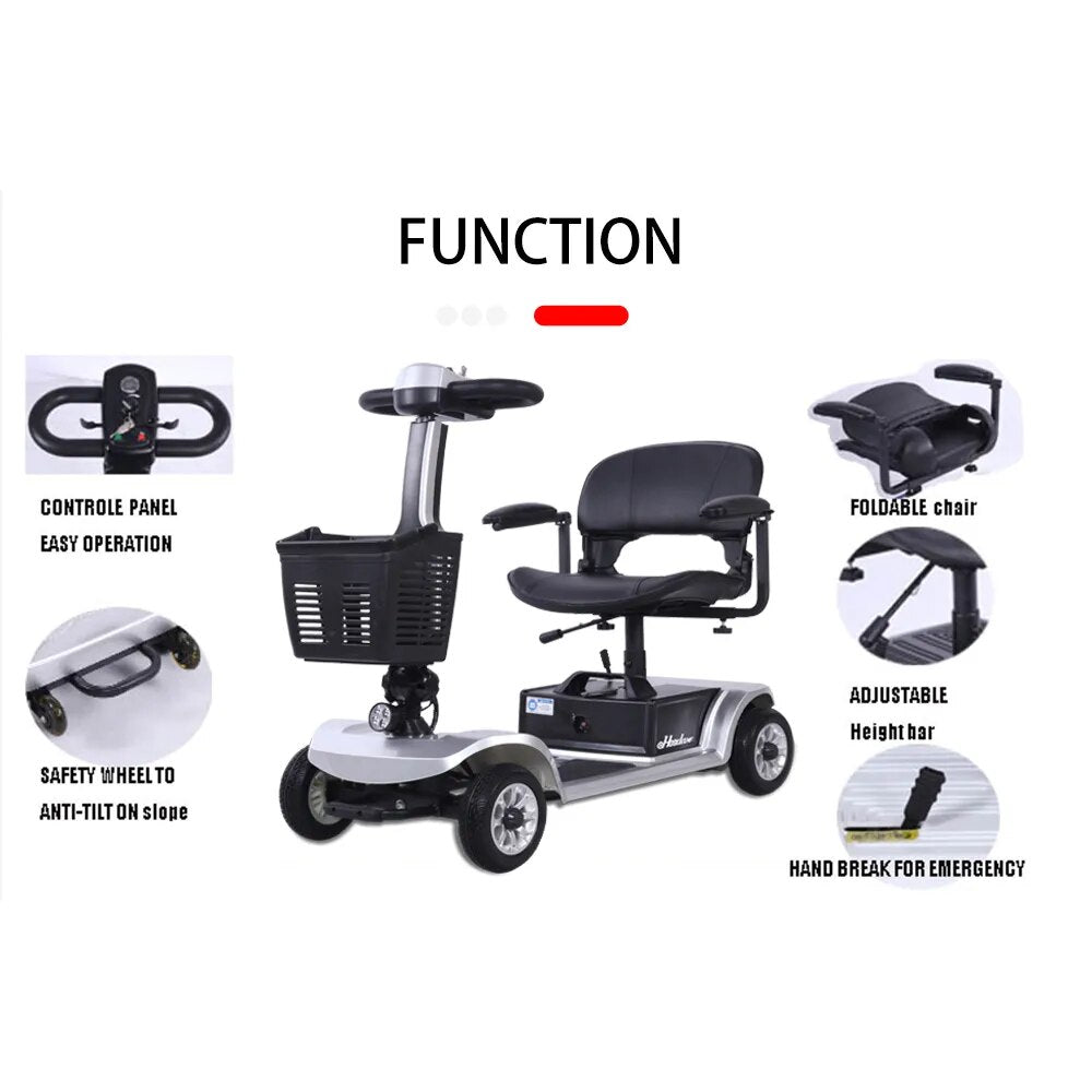 4 Wheels Handicapped Electric Scooter Mobility With Foldable Function.