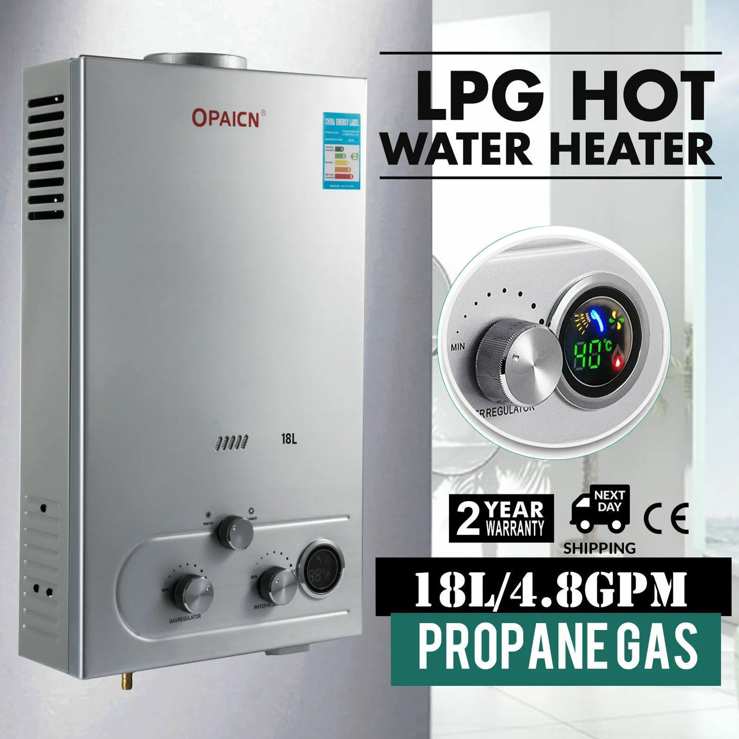 18L Hot Water Heater  Petroleum Gas Stainless Instant Boiler.