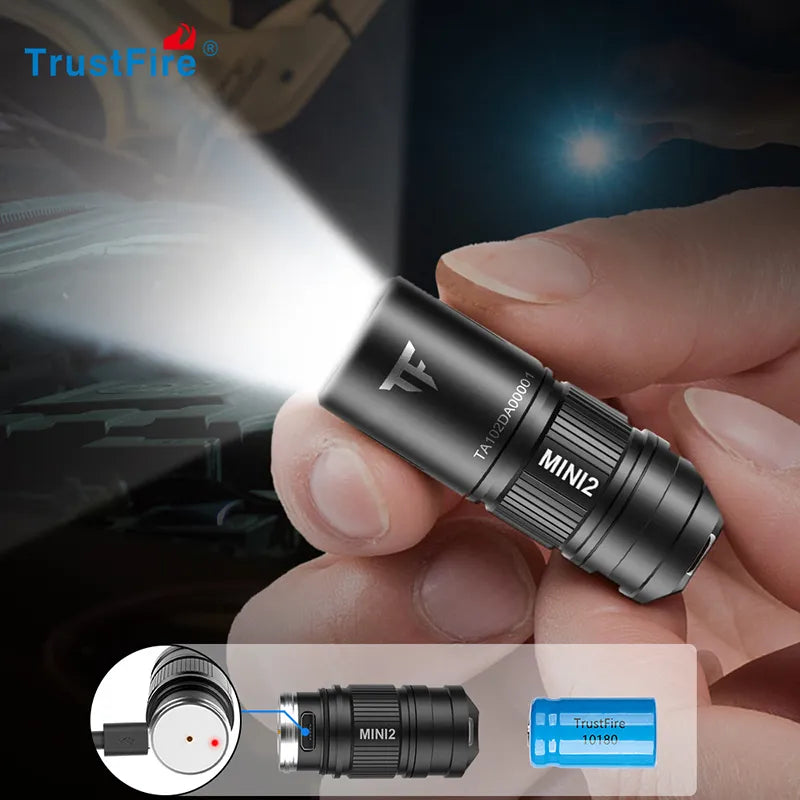 Rechargeable Mini Led Flashlight Keychain. Powered 250 Lumens.