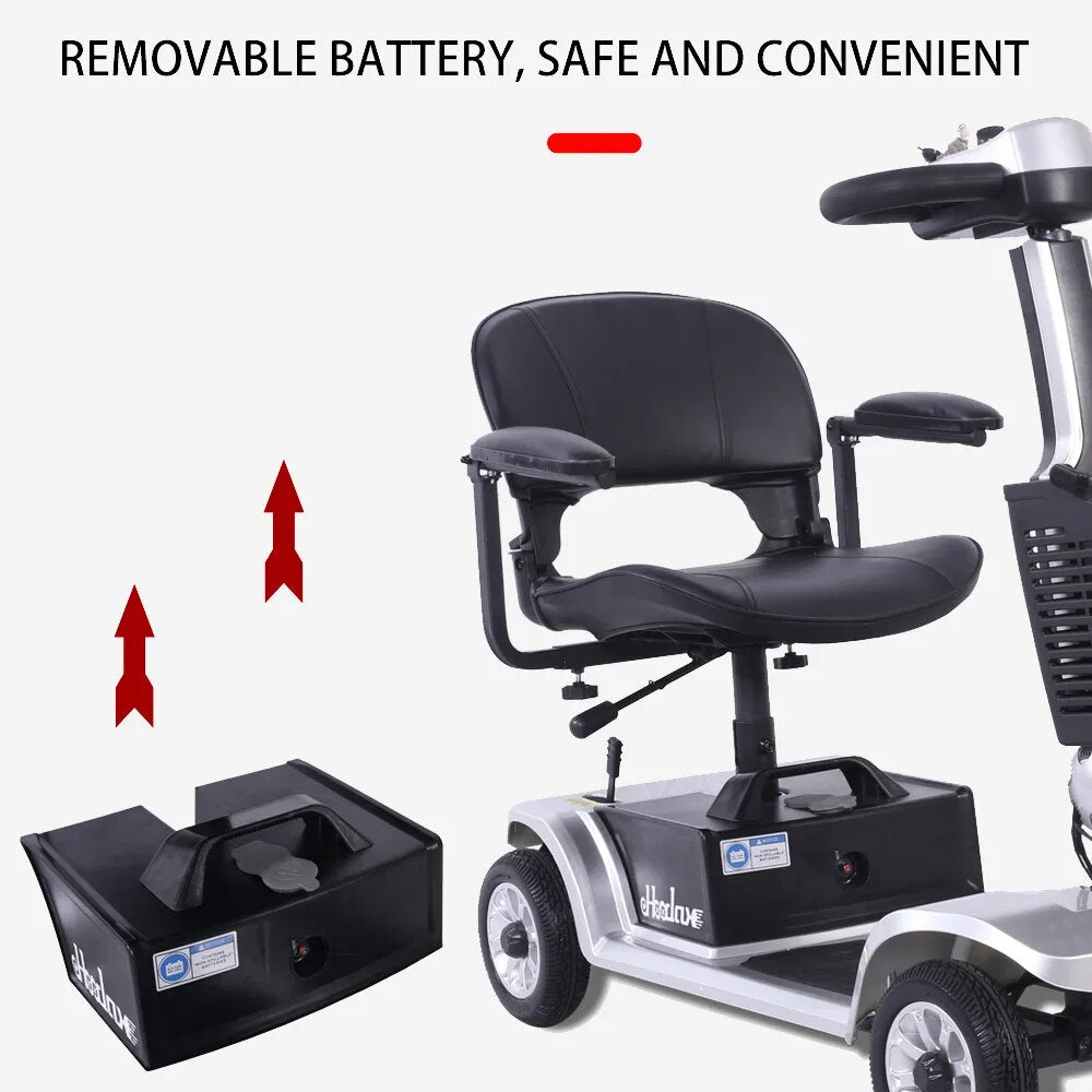 4 Wheels Handicapped Electric Scooter Mobility With Foldable Function.