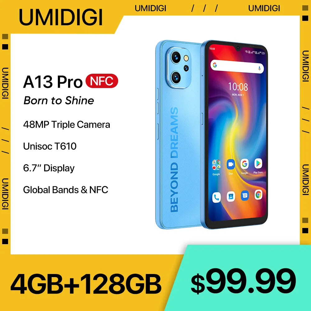 A13 Pro Android Smartphone NFC 48MP AI Triple Camera 128GB.