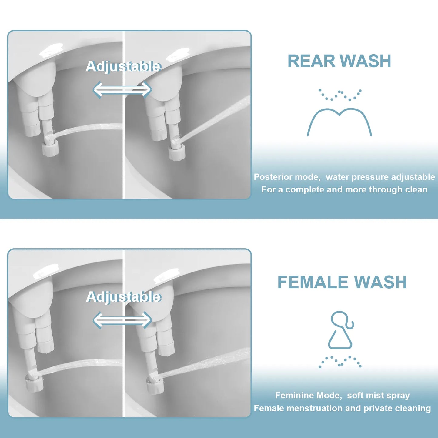 Toilet Seat Attachment Dual Nozzle. Water Pressure Non-Electric Ass Sprayer.