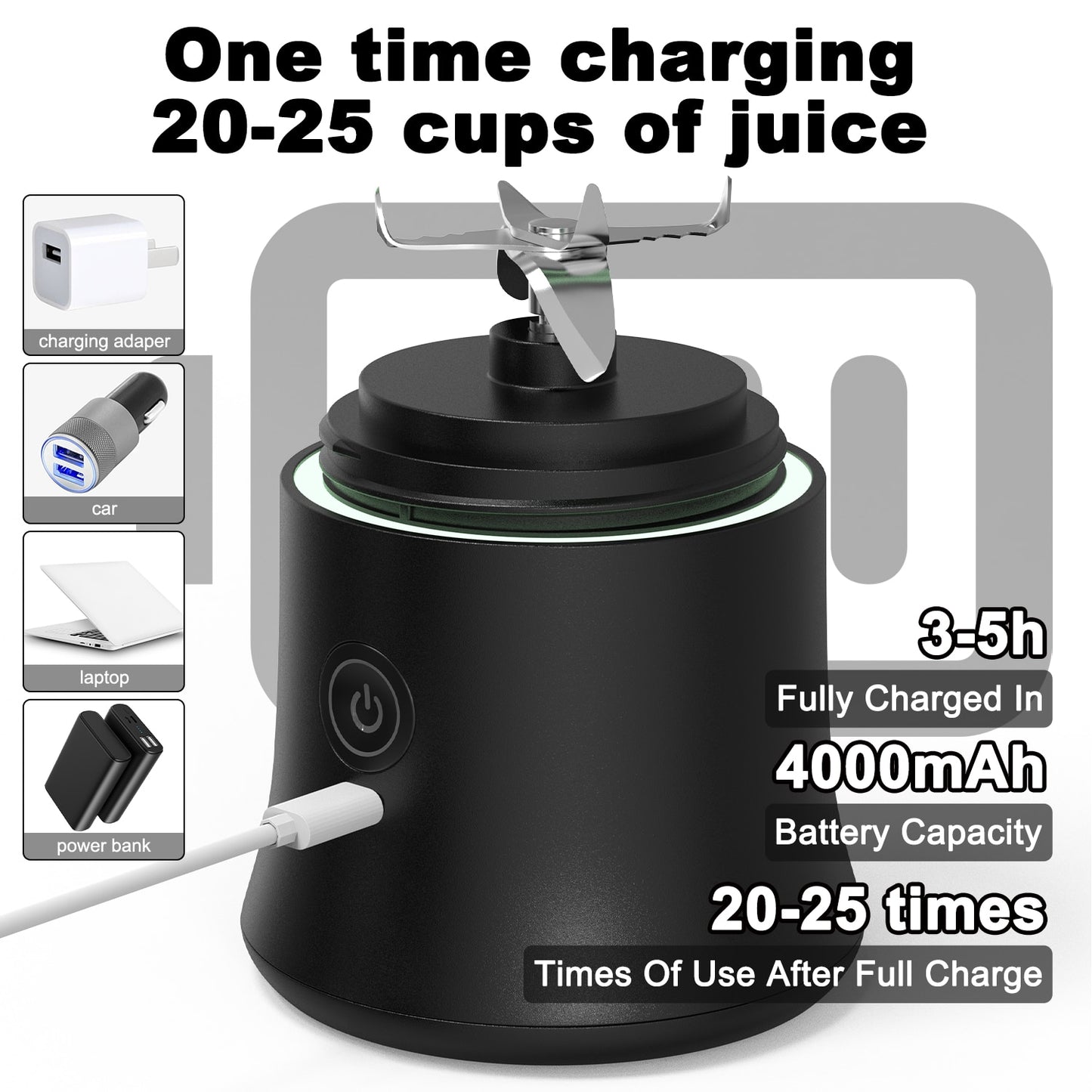 Portable Blender 600ML Electric Juicer Fruit Mixers.  USB Rechargeable.